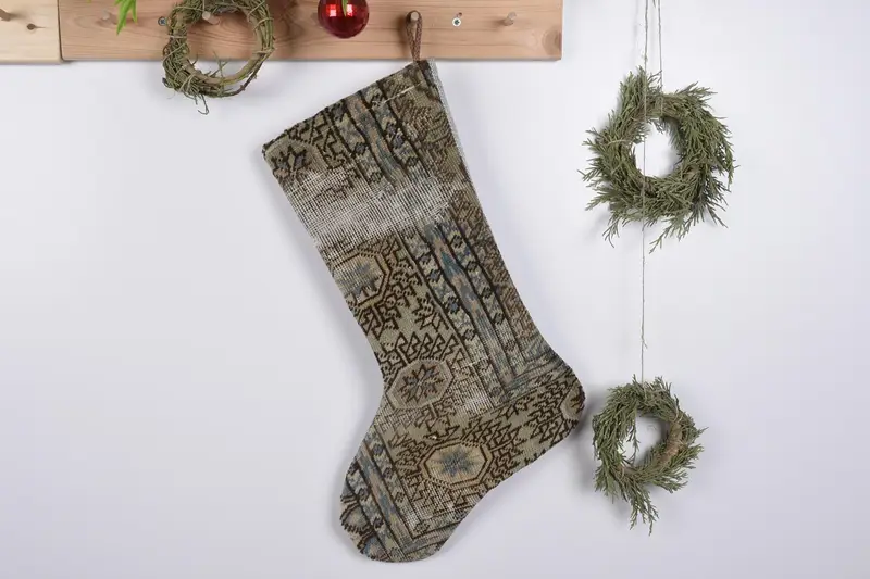 Patrón de adornos navideños, calcetín navideño de 19 pulgadas de ancho