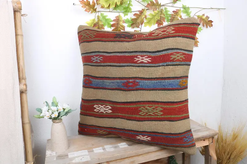 24x24 Red Cushion Case, Throw Kilim Pillow, Nomadic Cushion Cover, Gift Pillow, Cushion Case, Boho Pillow Sham Cover - 4