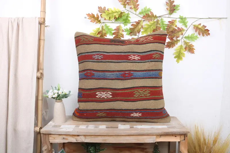24x24 Red Cushion Case, Throw Kilim Pillow, Nomadic Cushion Cover, Gift Pillow, Cushion Case, Boho Pillow Sham Cover - 1