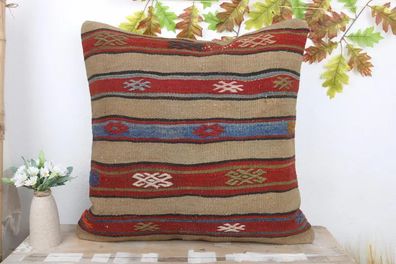 24x24 Red Cushion Case, Throw Kilim Pillow, Nomadic Cushion Cover, Gift Pillow, Cushion Case, Boho Pillow Sham Cover - 2