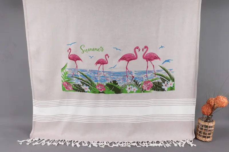 Beach Towel Light Brown Organic Cotton Stripes, 36x71 Inches