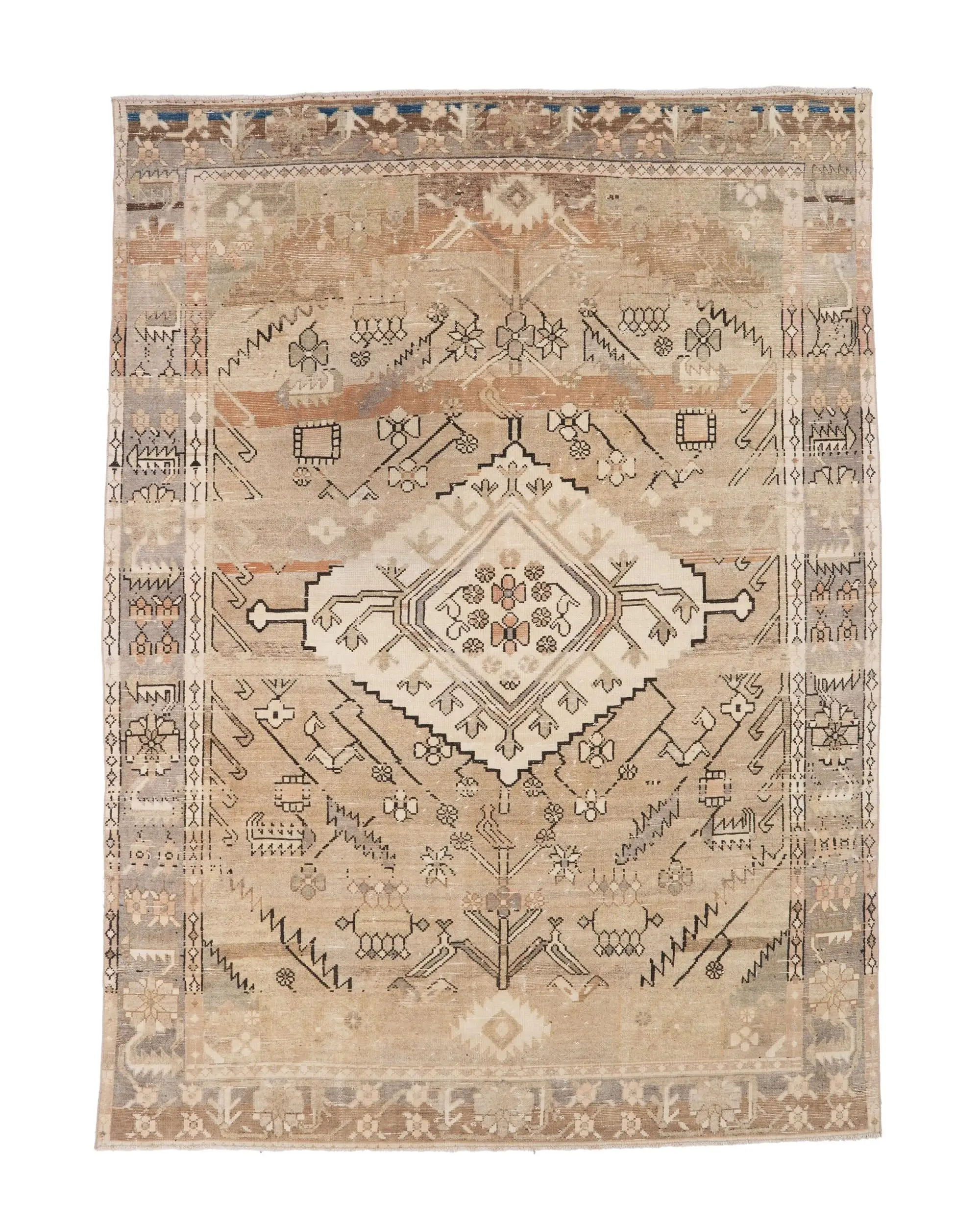 Vintage 7x9.3 ft Halı, Türk Halısı, Kahverengi Çiçekli Yün Halı - 1
