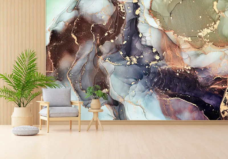 Zarif Baskılı Duvar Kağıdı: Soyut Mermer Lüks Pırıltılı Altın