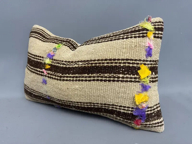 Kilim Cushion Sham, 12x20 Beige Pillow Sham, Pillow Case, Pillow for Sofa, Hippie Throw Pillow Case, Ethnical Kilim Rug Pillow - 3