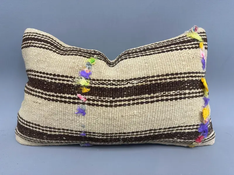 Kilim Cushion Sham, 12x20 Beige Pillow Sham, Pillow Case, Pillow for Sofa, Hippie Throw Pillow Case, Ethnical Kilim Rug Pillow - 1
