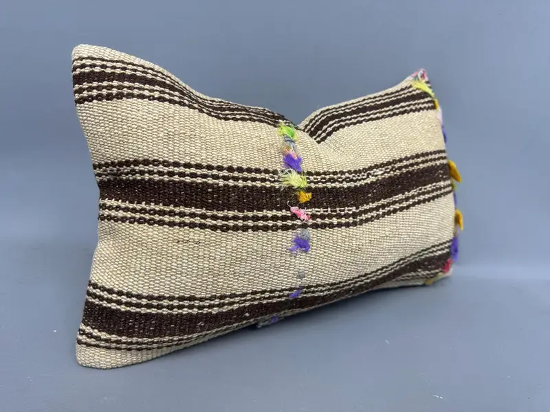 Kilim Cushion Sham, 12x20 Beige Pillow Sham, Pillow Case, Pillow for Sofa, Hippie Throw Pillow Case, Ethnical Kilim Rug Pillow - 2