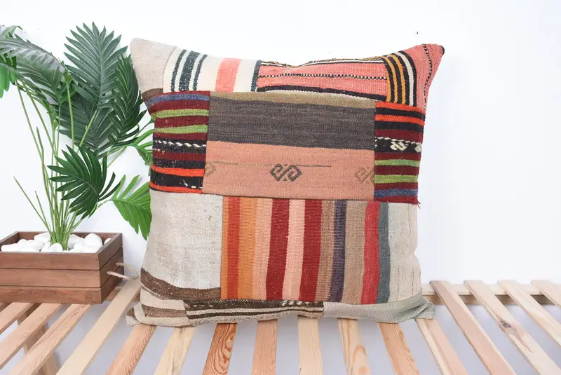 Pillow, Ethnic Pillow Cover Cushion, 28x28 Red Pillow Sham, Sofa Bolster Cushion, Turkish Pillow, Boho Pillow, Throw Kilim Pillow - 1