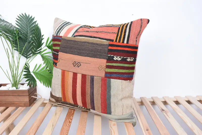 Pillow, Ethnic Pillow Cover Cushion, 28x28 Red Pillow Sham, Sofa Bolster Cushion, Turkish Pillow, Boho Pillow, Throw Kilim Pillow - 5