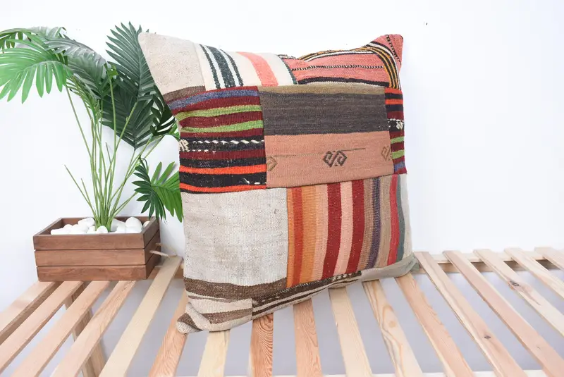 Pillow, Ethnic Pillow Cover Cushion, 28x28 Red Pillow Sham, Sofa Bolster Cushion, Turkish Pillow, Boho Pillow, Throw Kilim Pillow - 4