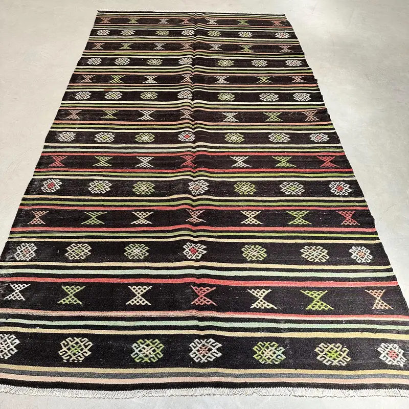 Siyah, Yeşil Kamuflaj Halı, 5,3x10,1 ft Şık Dekor