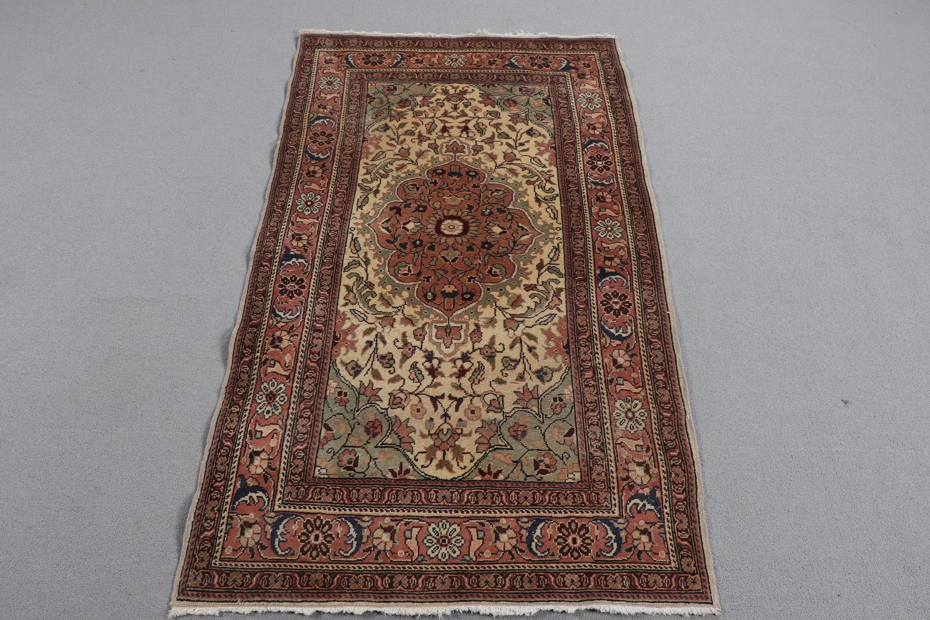 2.9x4.9 ft Small Vintage Rug, Turkish Rug, Red Blue Solid Wool Rug - 1