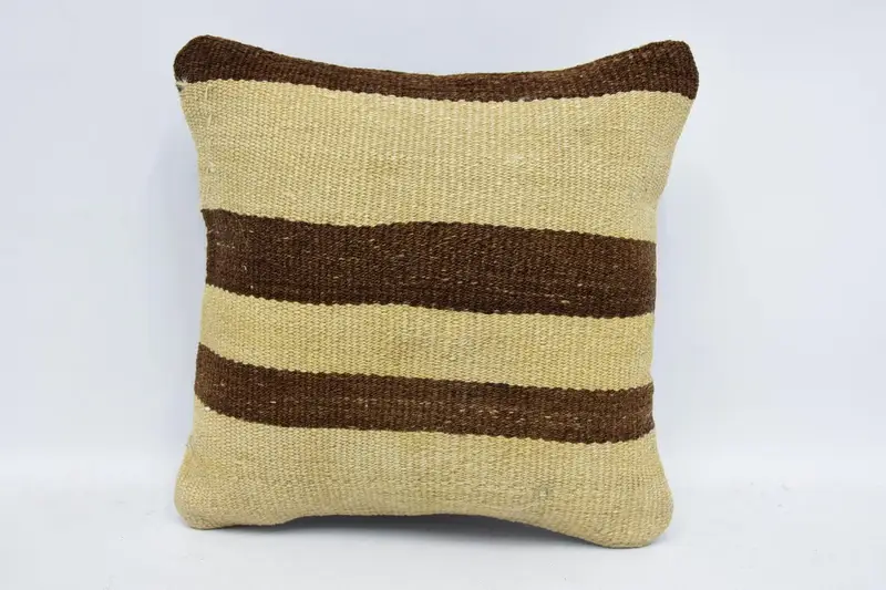 Beiges kleines quadratisches türkisches Kissen, Geschenk gestreift 30x30 cm Kissenbezug - 1