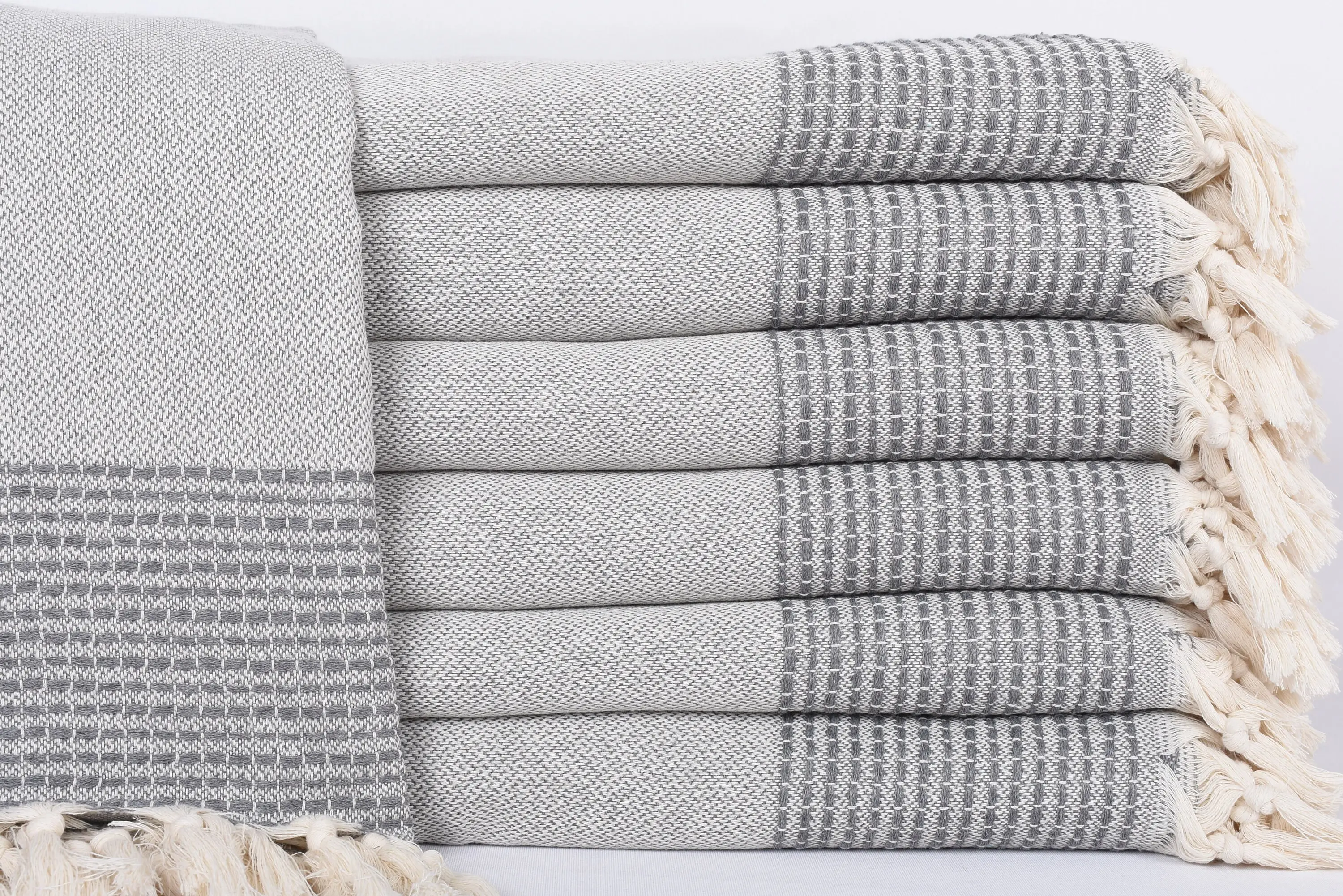 Dark Gray Striped Organic Cotton Blanket, Bachelorette Gifts, 95x91 Inches - 1