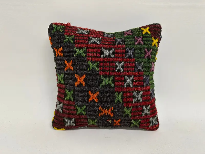 Turkish Kilim Pillow, Vintage Throw Pillow Sham, Pillow Cover, Vintage Kilim Throw Pillow, 12x12 Red Pillow, Pillow for Sofa, Rustic Pillow - 1