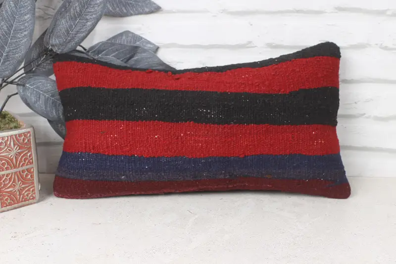 Handmade Kilim Cushion, Colorful Pillow Cover, Pillow Case, 8x16 Red Pillow, Home Decor Pillow, Handmade Throw Cushion Cover, Kilim Pillow Cover - 1