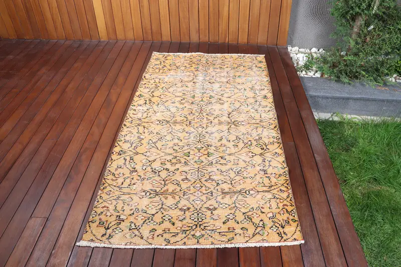 Alfombra de 3,3x6,3 pies, alfombra turca vintage, alfombra de lana oriental verde amarillo - 1