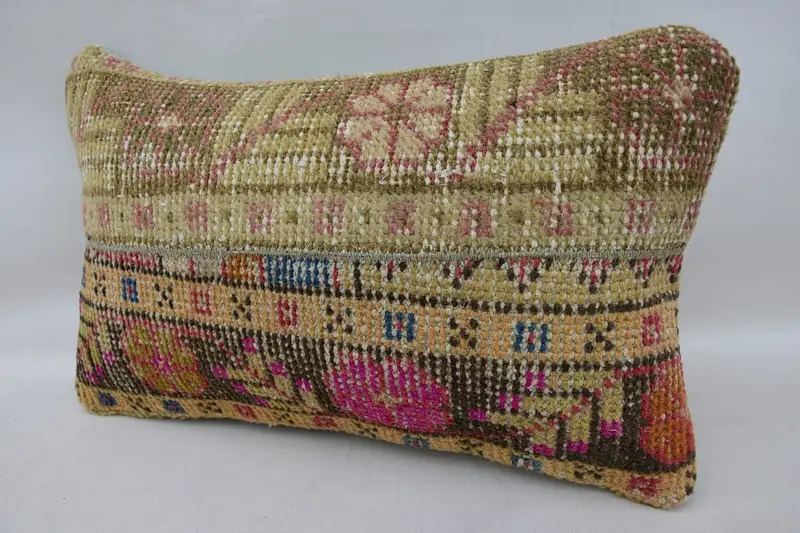Vintage Kilim Pillow, 12x20 Beige Pillow Cover, Ethnic Pillow Cover Pillow Case, Throw Kilim Pillow, Pillow Case, Handmade Kilim Cushion - 3