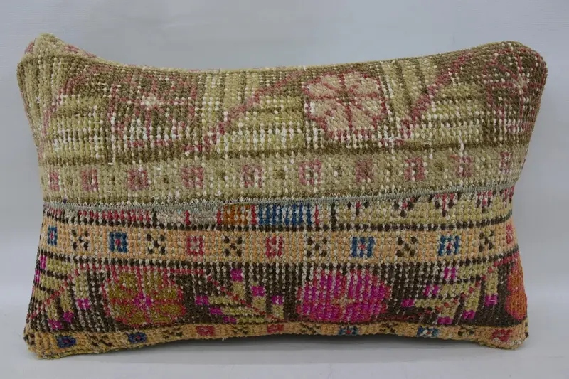 Vintage Kilim Pillow, 12x20 Beige Pillow Cover, Ethnic Pillow Cover Pillow Case, Throw Kilim Pillow, Pillow Case, Handmade Kilim Cushion - 1