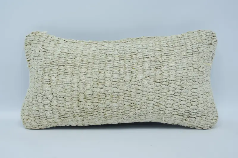Rectangle Throw Cushion Case, Antique 8x16 inch FloorBeige Wool Cushion Cover - 1