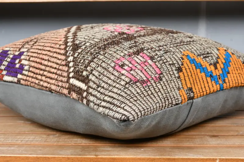 Ottoman Cushion, Indoor Cushion, Boho Pillow Sham Cover, 18x18 Brown Pillow Sham, Pillow, Throw Kilim Pillow, Turkish Pillow - 4