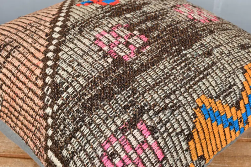 Ottoman Cushion, Indoor Cushion, Boho Pillow Sham Cover, 18x18 Brown Pillow Sham, Pillow, Throw Kilim Pillow, Turkish Pillow - 3