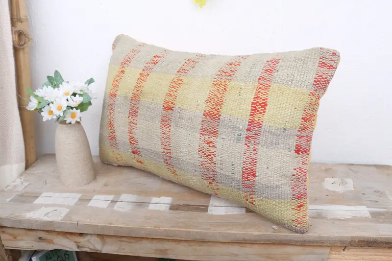 12x20 Yellow Pillow Cover, Kilim Pillow, Home Decor Pillow, Pillow, Vintage Kilim Throw Pillow, Office Chair Pillow Cover - 4