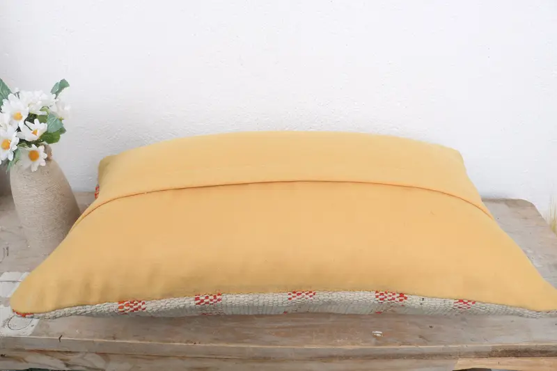 12x20 Yellow Pillow Cover, Kilim Pillow, Home Decor Pillow, Pillow, Vintage Kilim Throw Pillow, Office Chair Pillow Cover - 7