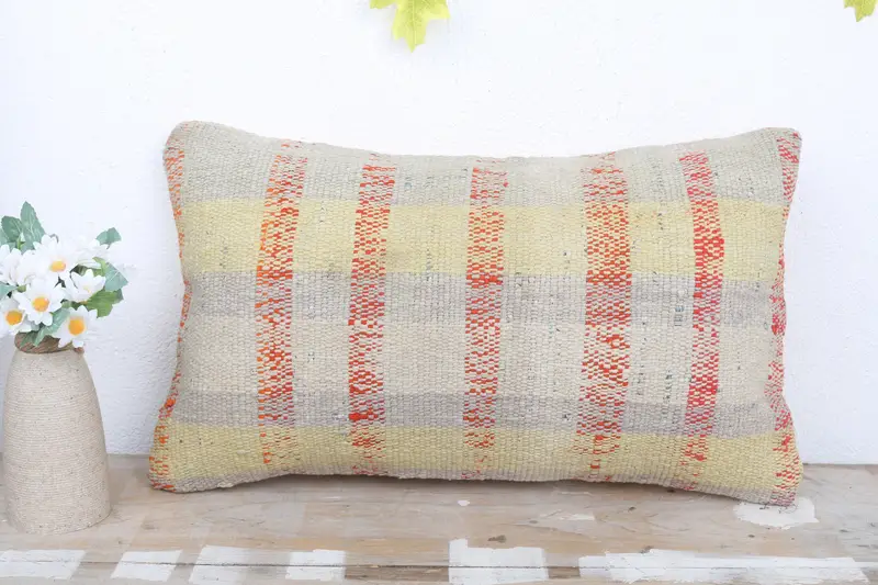 12x20 Yellow Pillow Cover, Kilim Pillow, Home Decor Pillow, Pillow, Vintage Kilim Throw Pillow, Office Chair Pillow Cover - 2
