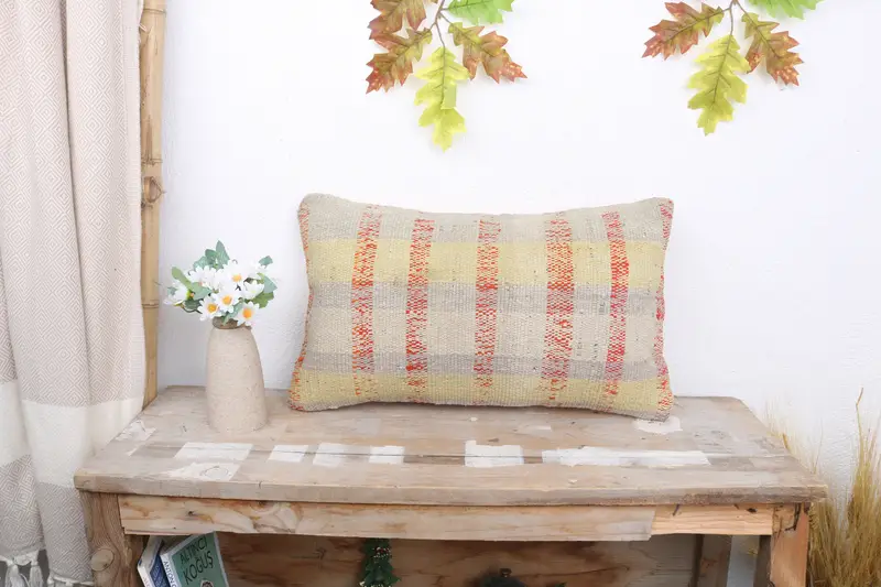 12x20 Yellow Pillow Cover, Kilim Pillow, Home Decor Pillow, Pillow, Vintage Kilim Throw Pillow, Office Chair Pillow Cover - 1