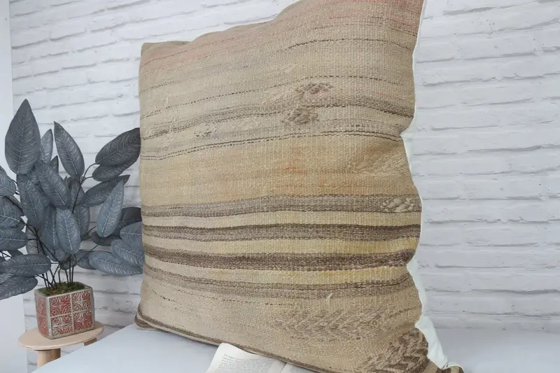 Pillow Sham, Vintage Pillow, Gift Pillow, 32x32 Beige Cushion Case, Interior Designer Pillow, Outdoor Patio Pillow Case - 4