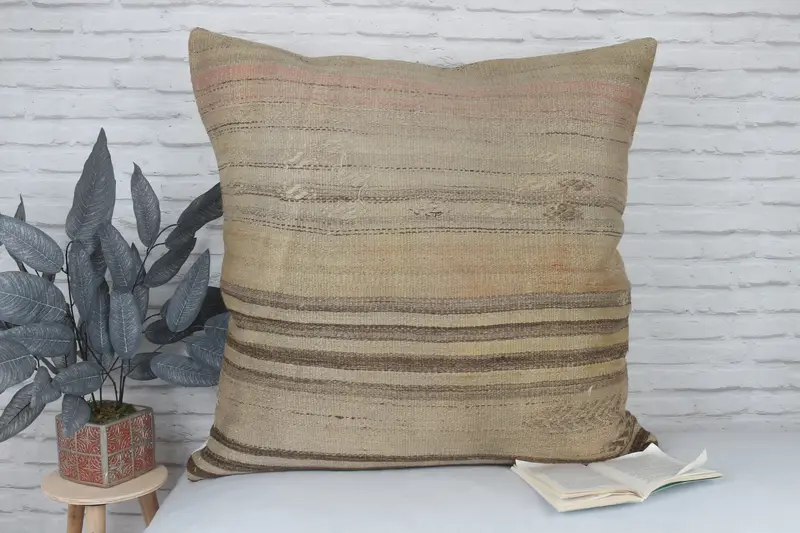 Pillow Sham, Vintage Pillow, Gift Pillow, 32x32 Beige Cushion Case, Interior Designer Pillow, Outdoor Patio Pillow Case - 2