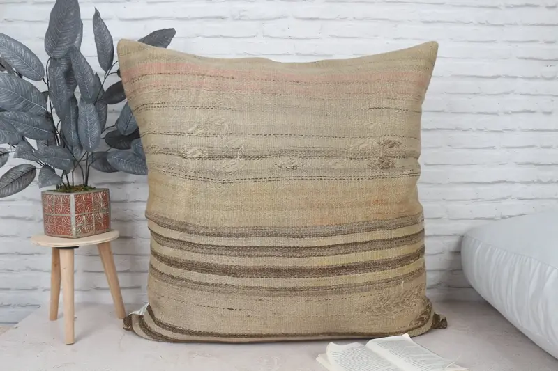 Pillow Sham, Vintage Pillow, Gift Pillow, 32x32 Beige Cushion Case, Interior Designer Pillow, Outdoor Patio Pillow Case - 1