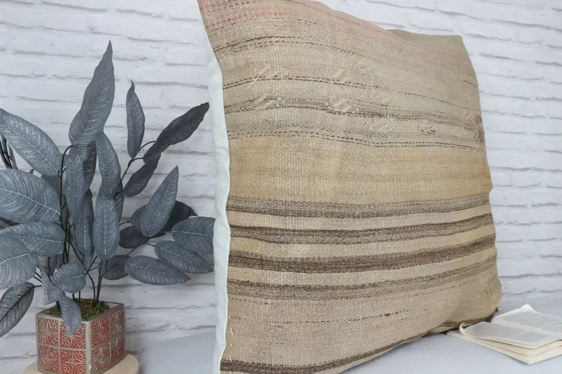Pillow Sham, Vintage Pillow, Gift Pillow, 32x32 Beige Cushion Case, Interior Designer Pillow, Outdoor Patio Pillow Case - 3