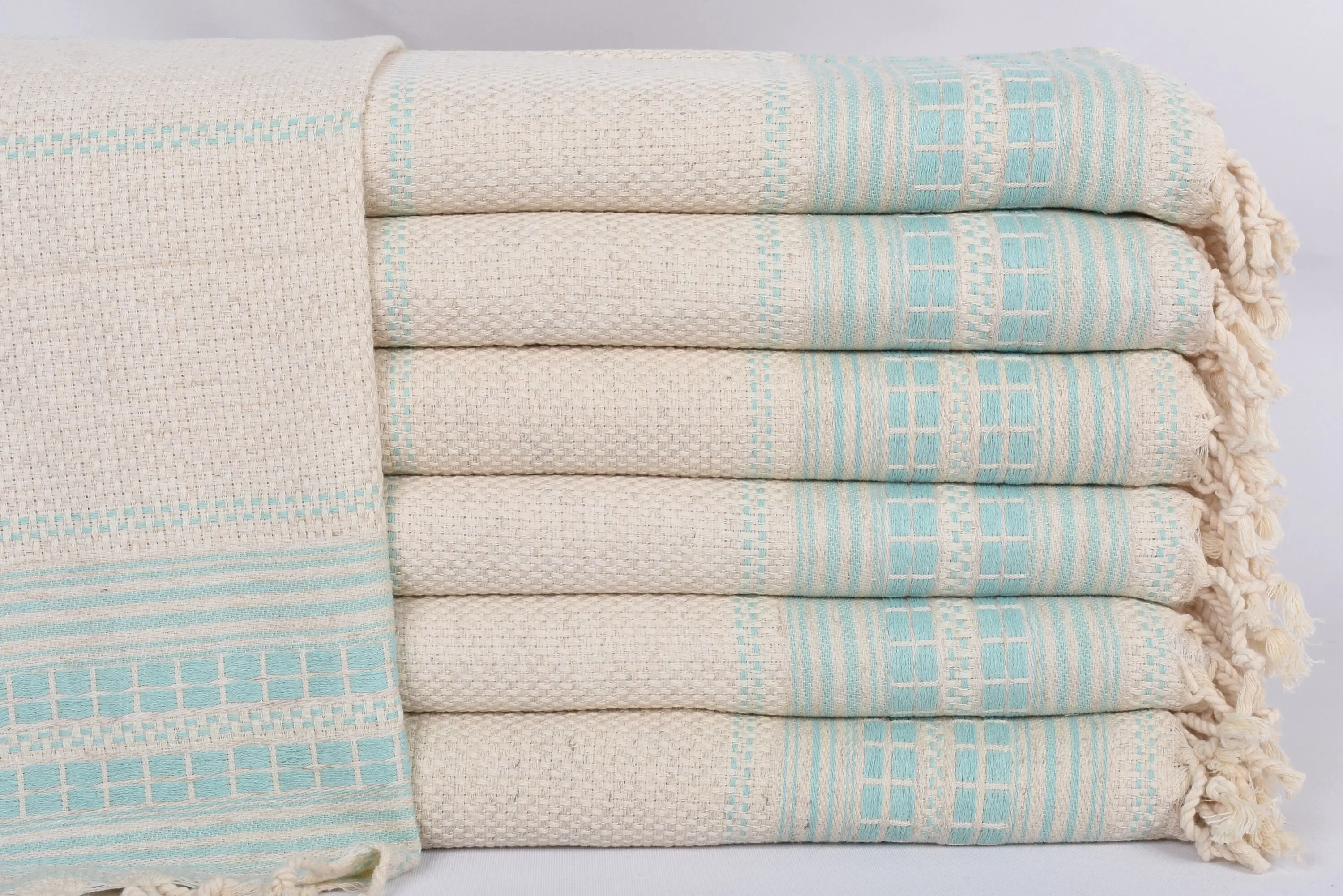 Beach Towel Monogrammed Turkish Cotton Mint Stripes, 40x20 Inches - 1