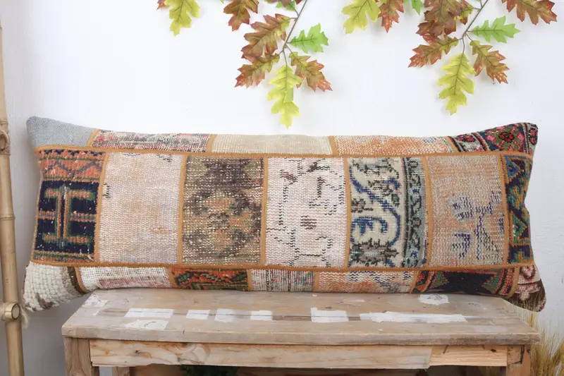 Vintage Kilim Pillow Cushion Cover, Cushion Cover, Kilim Pillow Cover, Kilim Cushion Sham, 16x43 Orange Pillow Sham, Boho Pillow - 2