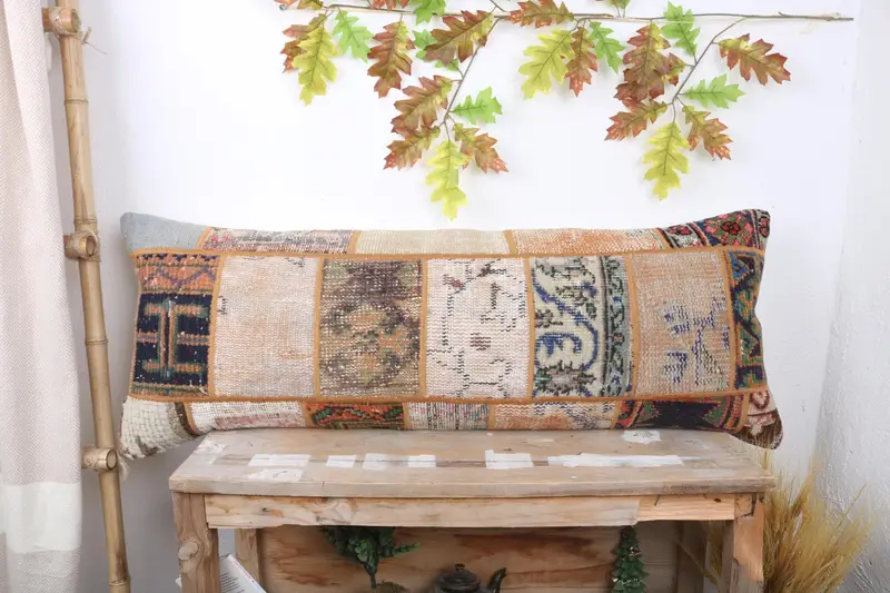 Vintage Kilim Pillow Cushion Cover, Cushion Cover, Kilim Pillow Cover, Kilim Cushion Sham, 16x43 Orange Pillow Sham, Boho Pillow - 1