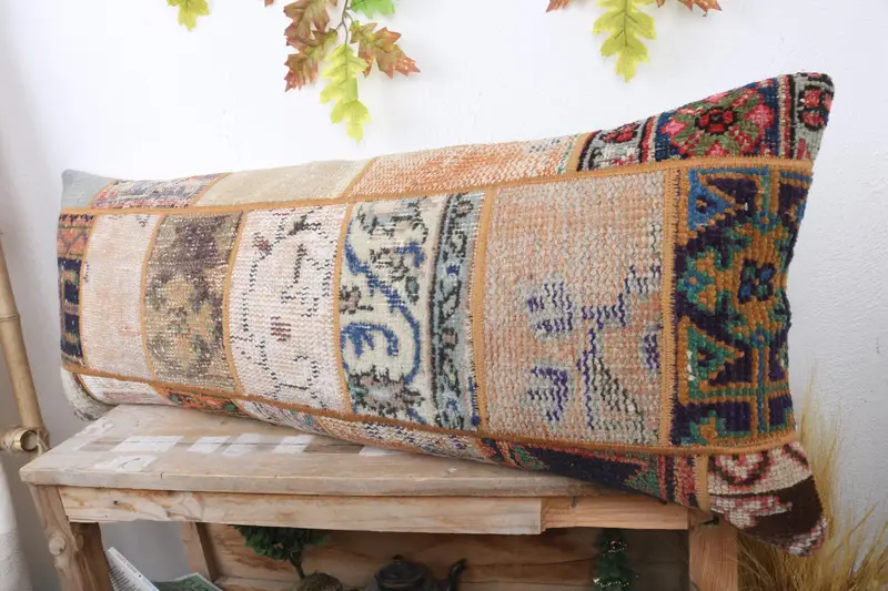 Vintage Kilim Pillow Cushion Cover, Cushion Cover, Kilim Pillow Cover, Kilim Cushion Sham, 16x43 Orange Pillow Sham, Boho Pillow - 4