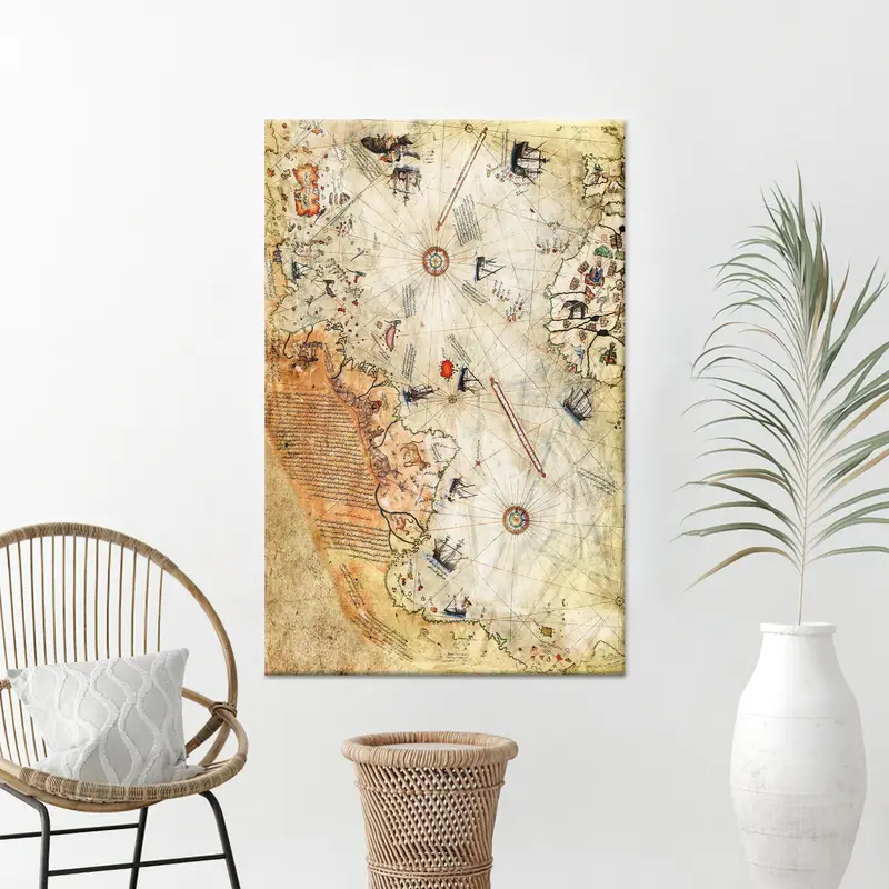 Tuval Baskı Vintage Piri Reis Osmanlı İmparatorluğu Haritası