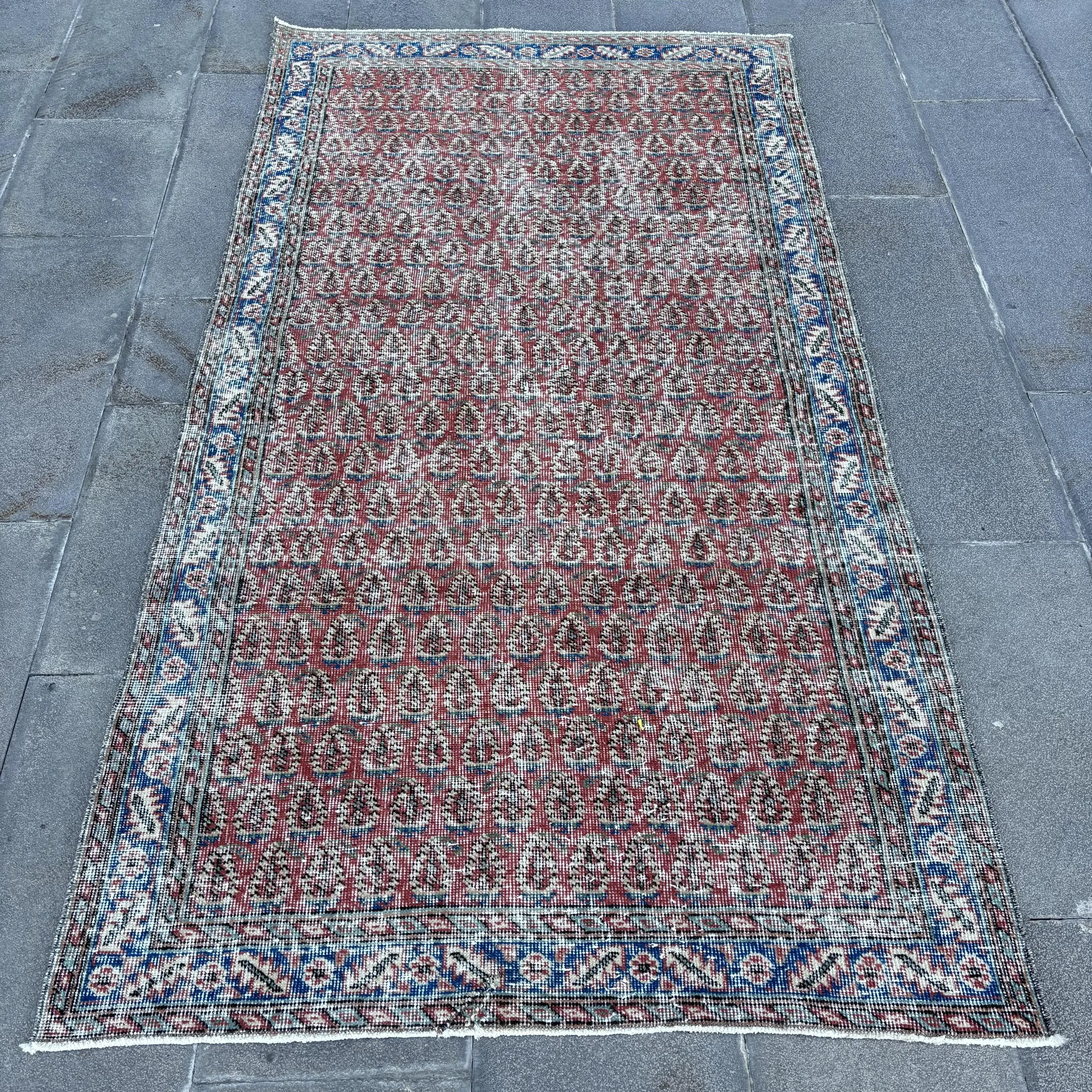 Turkish Vintage Rug 3.7x6.9 ft, Red Rug - 1