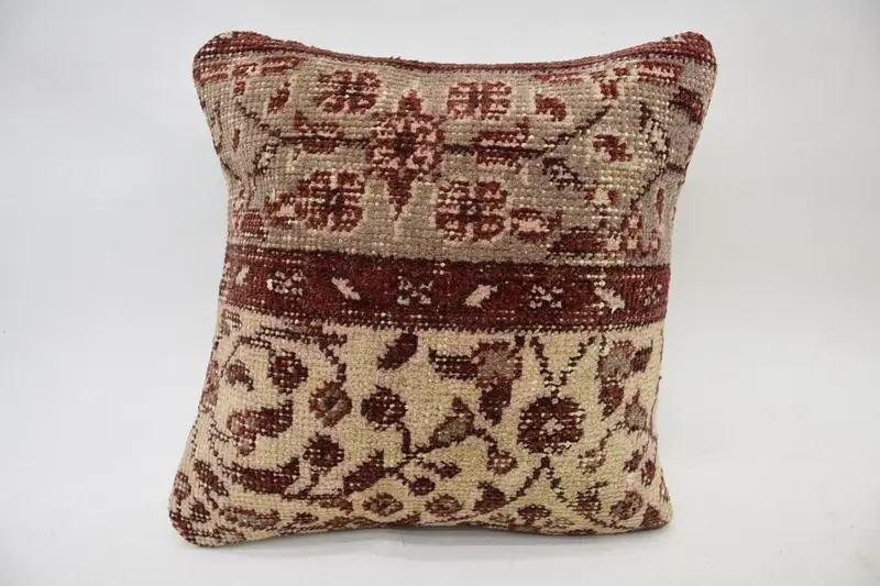 Vintage Brown Pillow Case, Bench Woven Antique 14x14 inch Pillowcase - 1