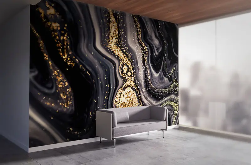 Black And Gold Marble, Shimmery Mural, Custom Wall Paper, Bright Wall Paper, Modern Wall Paper, Abstract Wallpaper, - 2