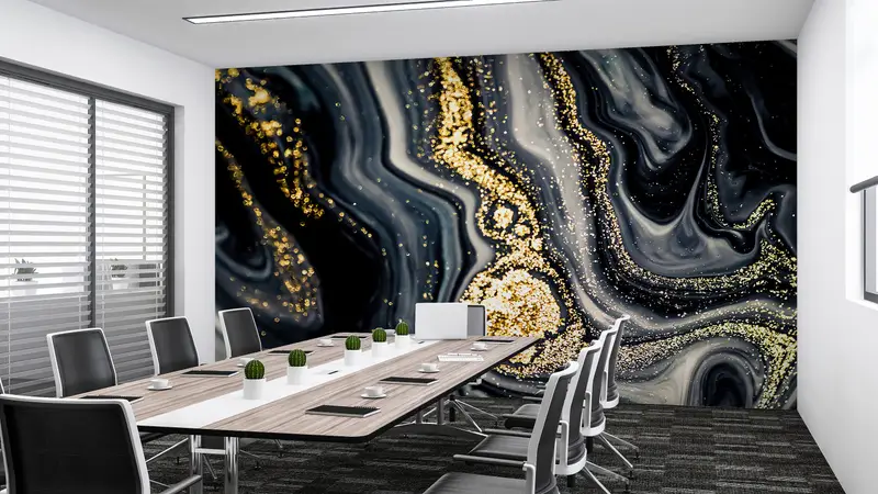 Black And Gold Marble, Shimmery Mural, Custom Wall Paper, Bright Wall Paper, Modern Wall Paper, Abstract Wallpaper, - 3