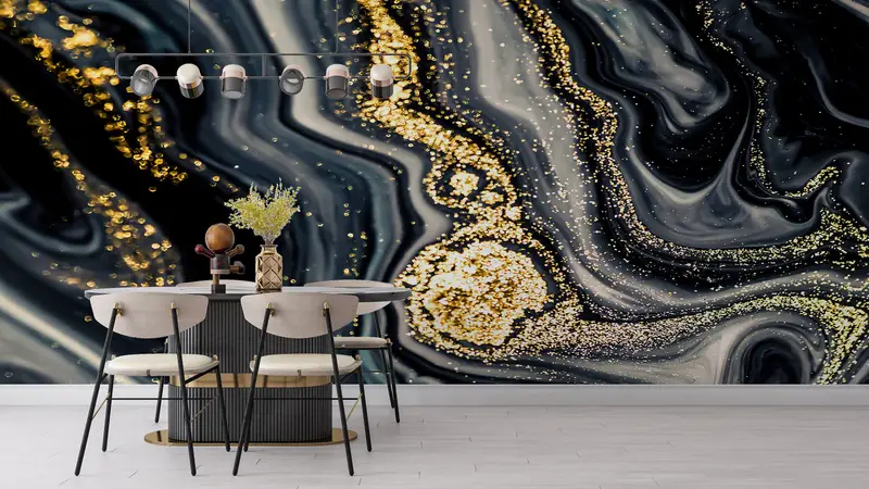 Black And Gold Marble, Shimmery Mural, Custom Wall Paper, Bright Wall Paper, Modern Wall Paper, Abstract Wallpaper, - 8
