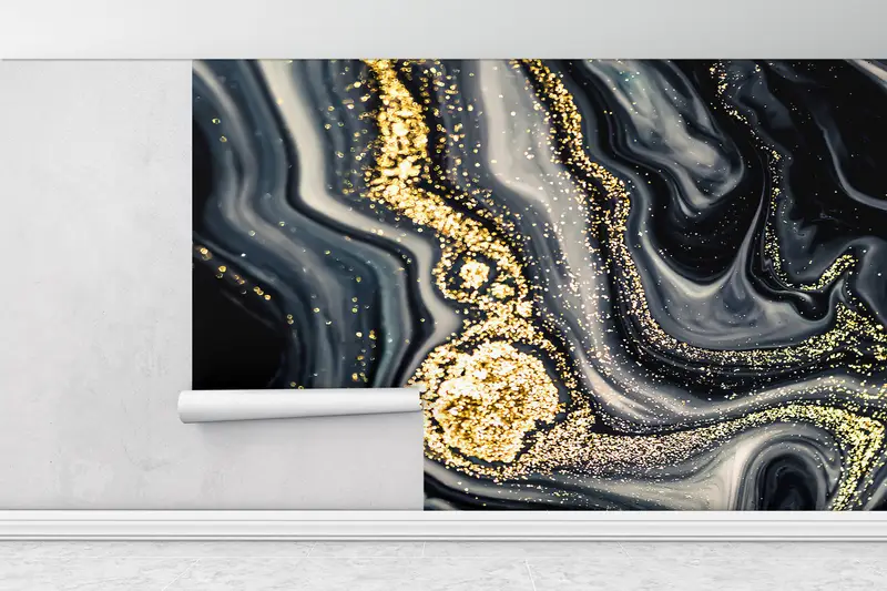 Black And Gold Marble, Shimmery Mural, Custom Wall Paper, Bright Wall Paper, Modern Wall Paper, Abstract Wallpaper, - 7
