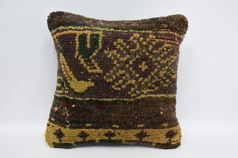 Home Decor Pillow, Turkish Kilim Pillow, 12x12 Brown Pillow Case, Car Pillow Case, Pillow Sham, Sustainable Cushion, Throw Kilim Pillow - 1