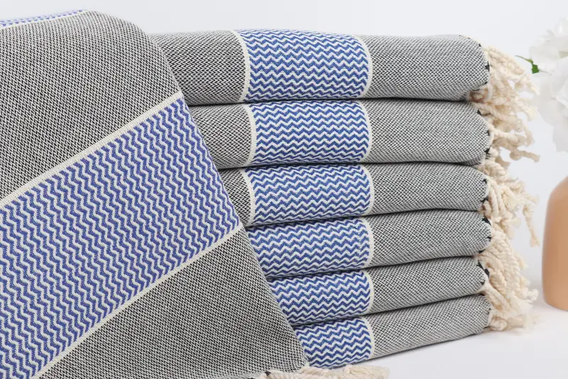 Custom Monogrammed Turkish Beach Towel, Sax Blue Stripes, 36x71 Inches