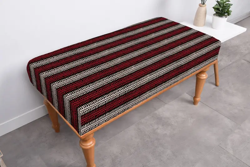 北欧風ブラウンオットマン ベージュキリム風カバー付き オットマン