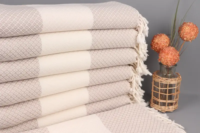 Custom Beach Towel Light Beige Diamond Pattern, Organic Cotton, 36x71 Inches