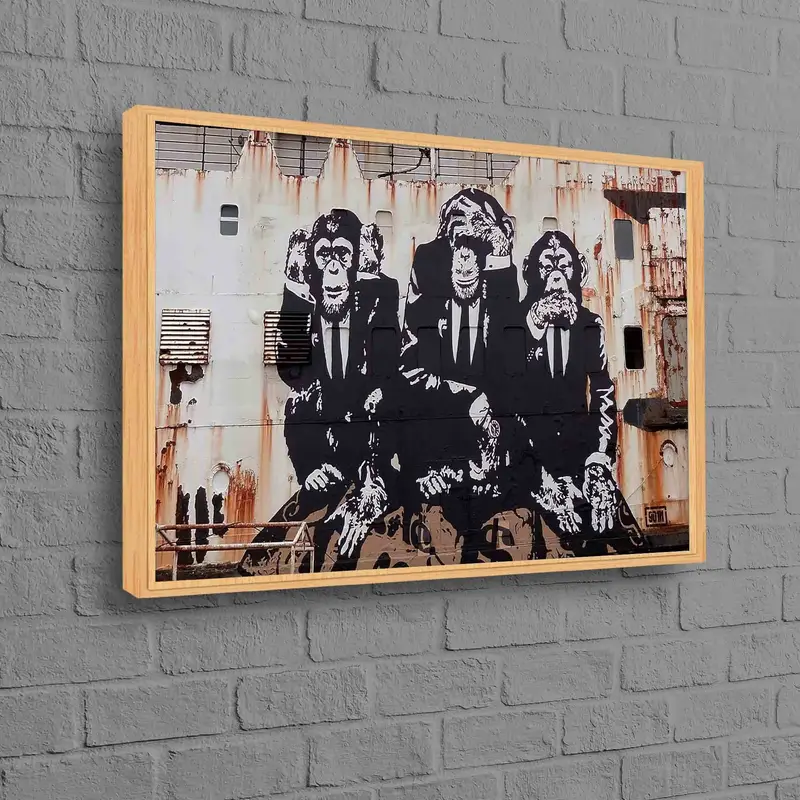 Elegante lienzo de graffiti del mono Banksy - Arte de pared impreso