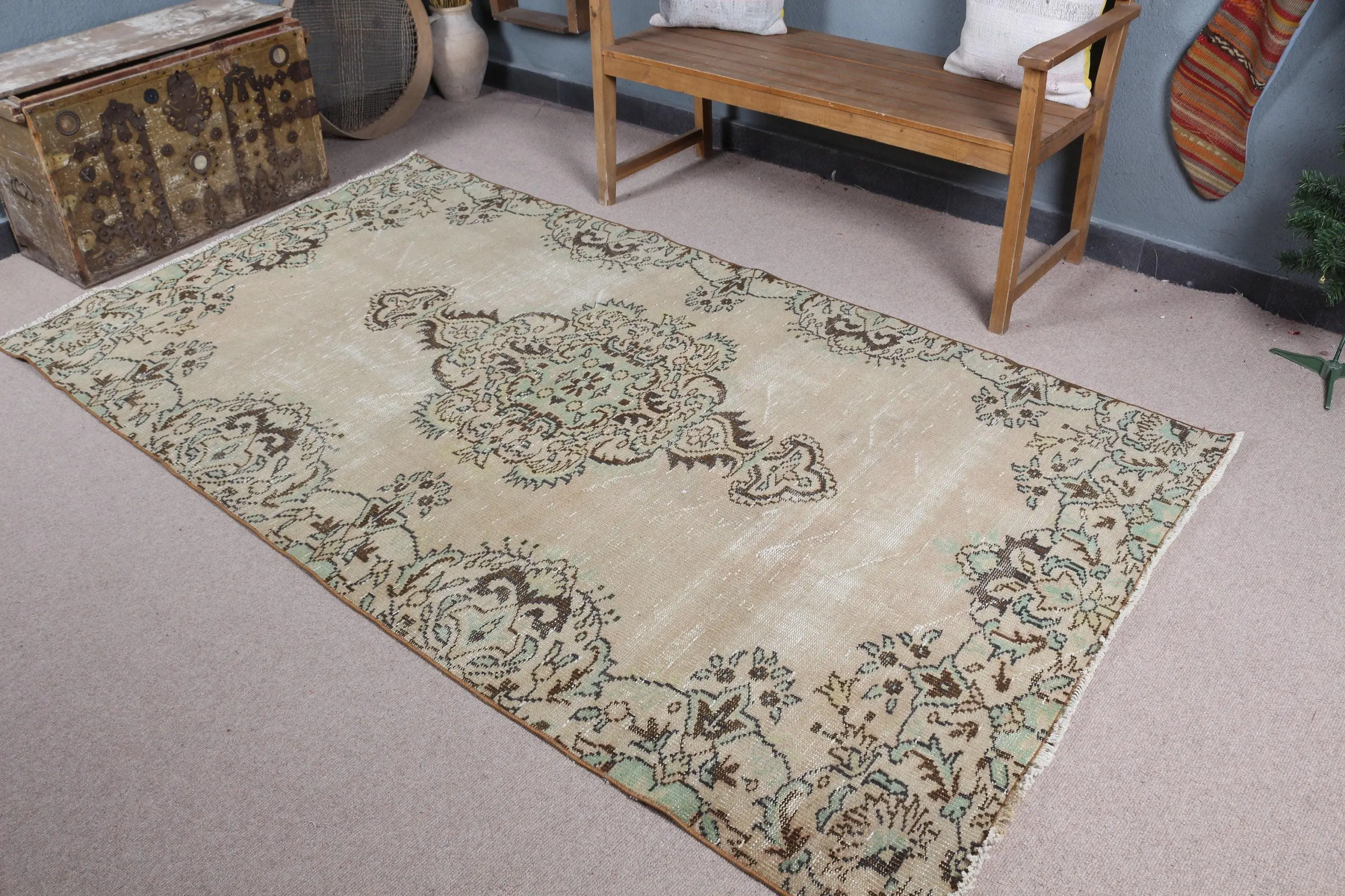 4.5x8.2 ft Halı, Vintage Türk Halısı, Kahverengi Fas Halısı - 1